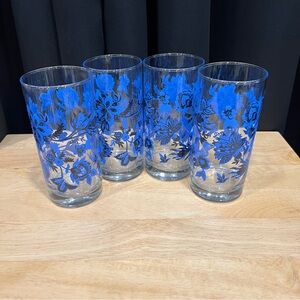 Royal Norfolk Blue Floral tall glasses set of 4